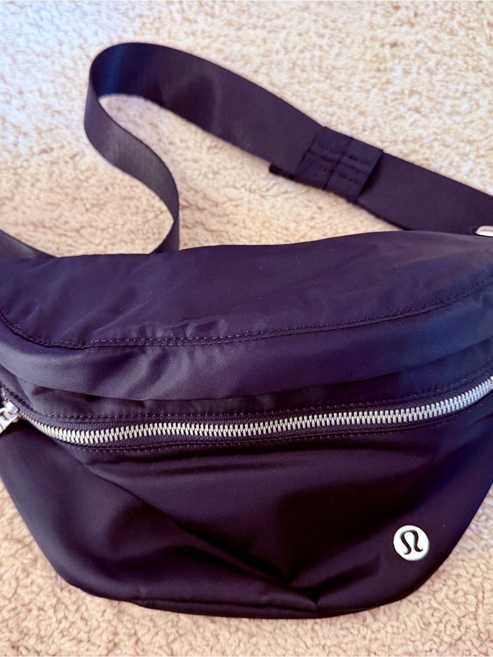 lululemon athletica Black Belt Bag with Silver Zipper